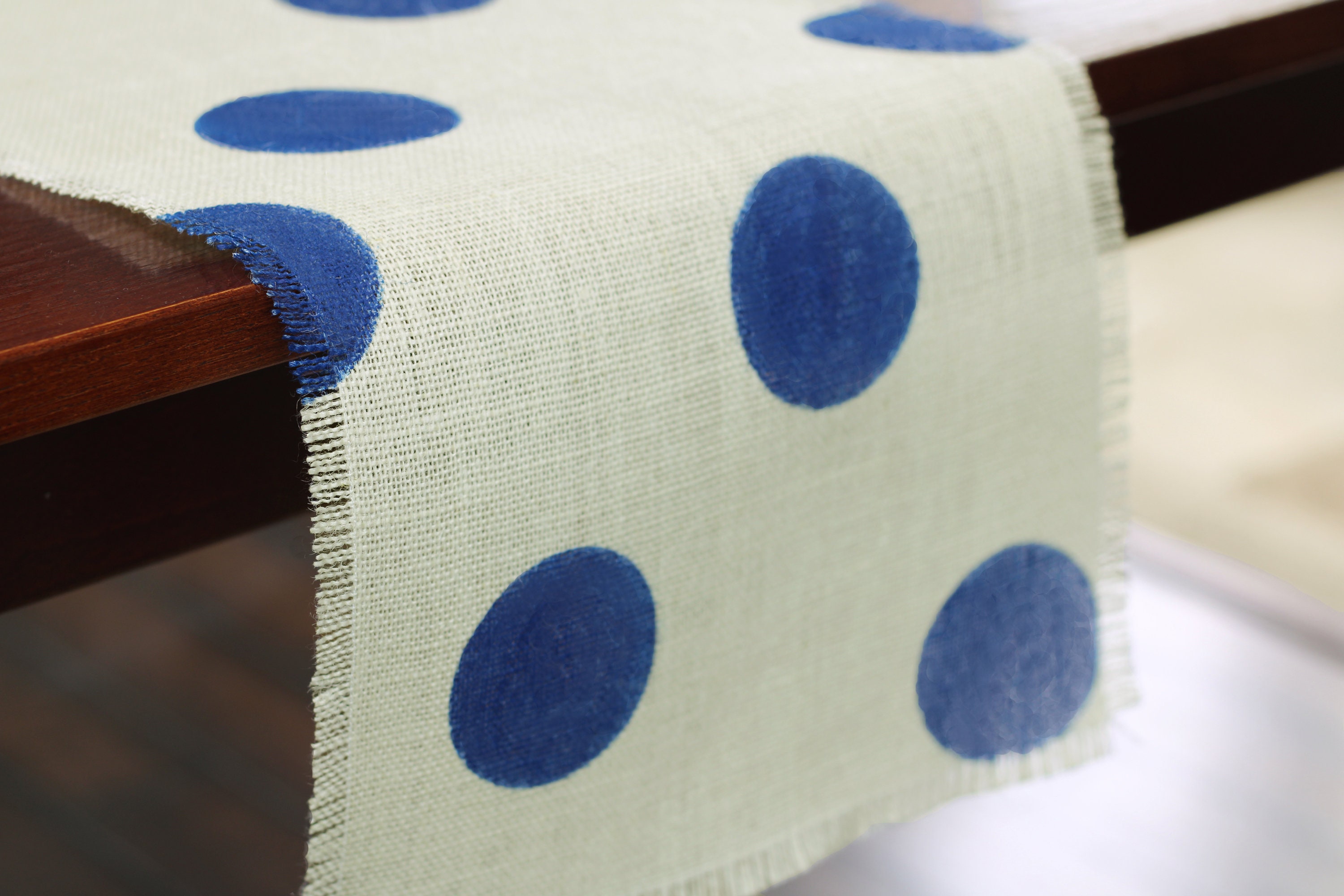 Burlap Table Runner Navy Blue Polka Dot Table Runner Table Etsy