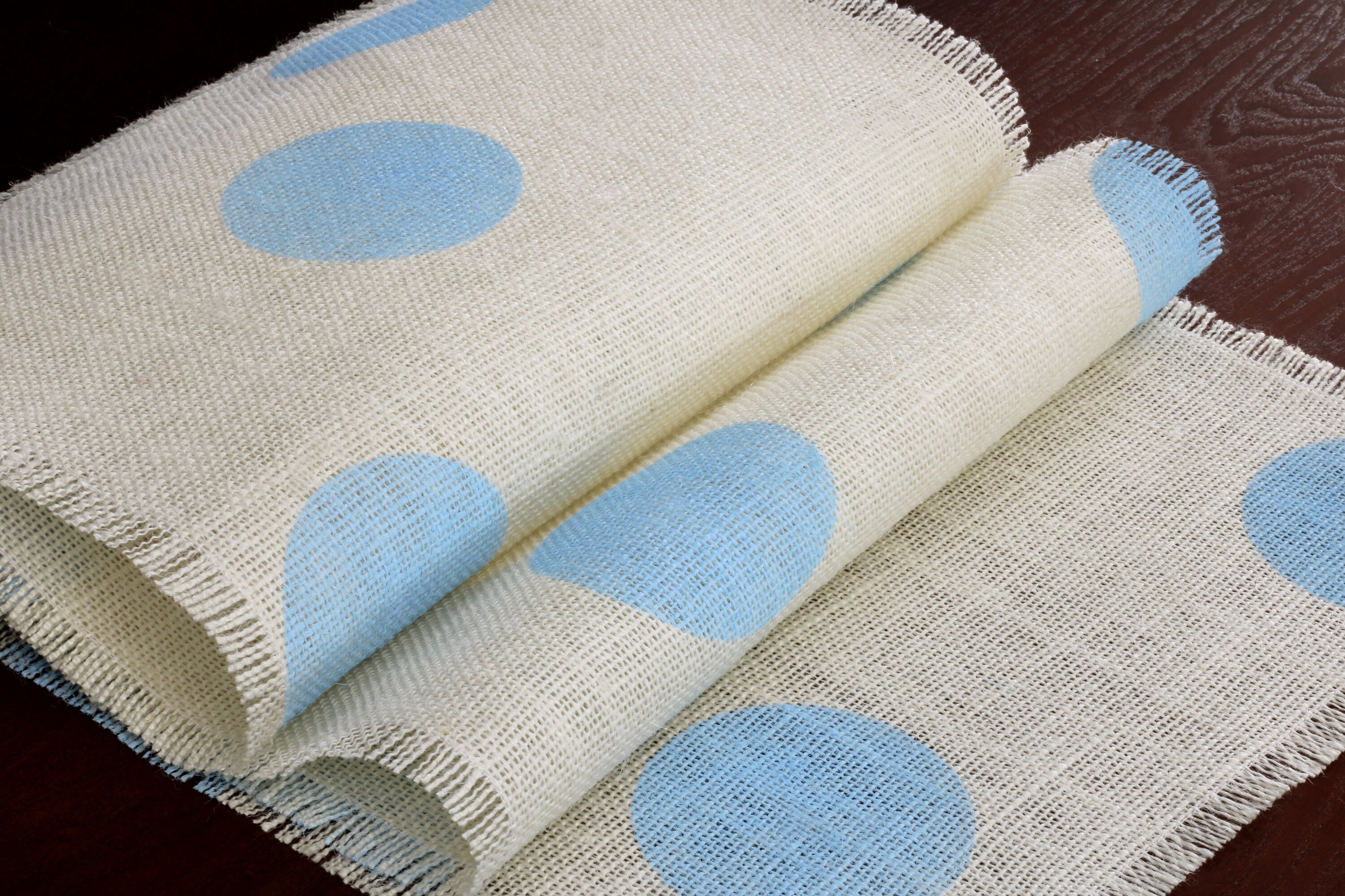 Baby Shower Burlap Table Runner Baby Shower Light Blue Polka Etsy