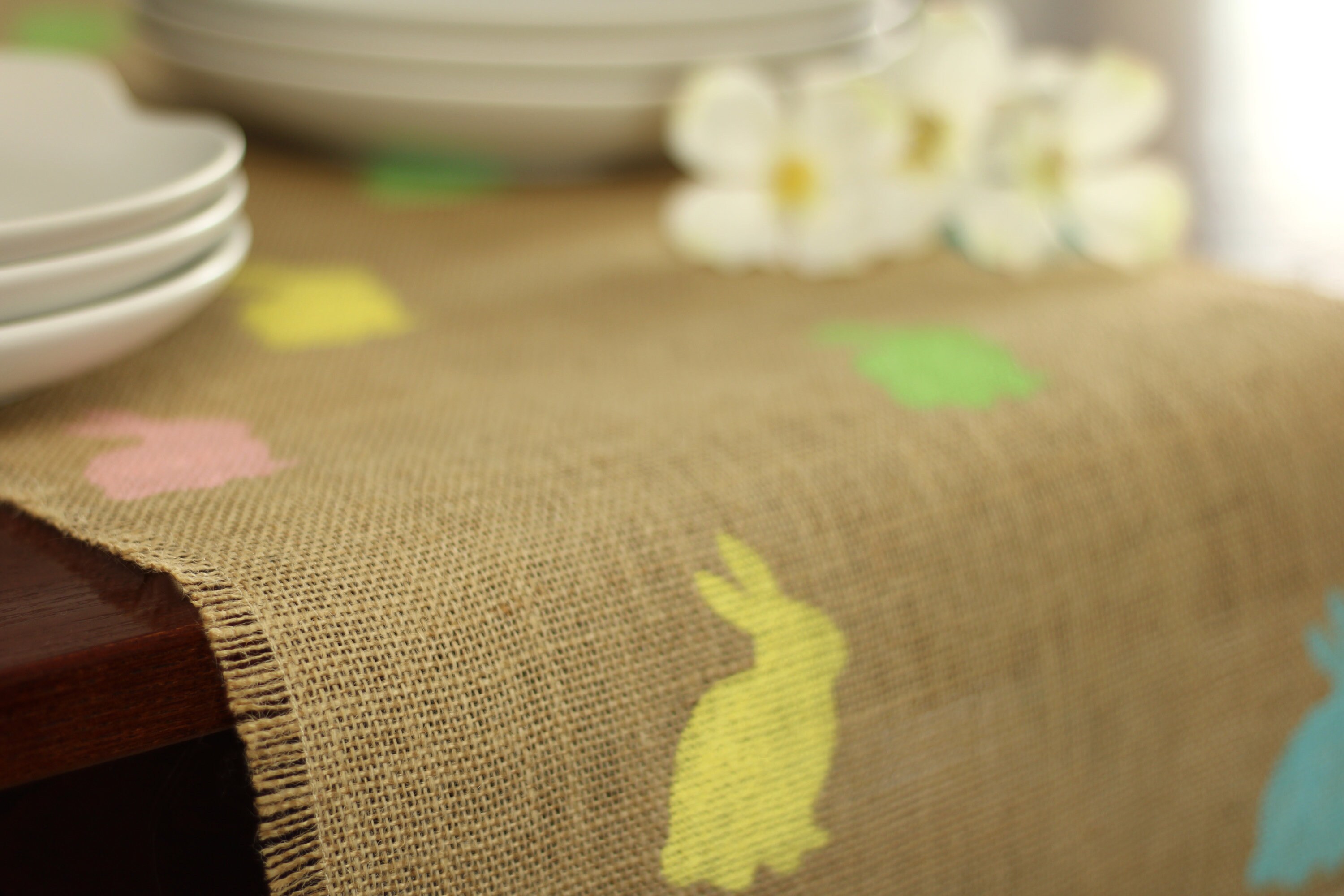 Easter Burlap Table Runner Easter Green Yellow Pink and | Etsy
