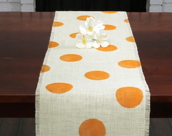 Burlap Table Runner, 12x26 Orange Polka Dot Table Runner, Table Runner, Burlap Runner, Modern Runner, Farmhouse Runner, Table Decor