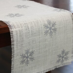Winter Burlap Table Runner, Winter Silver Snowflake Runner, Winter Runner, Winter Decor, Winter Runner, Winter Party image 3