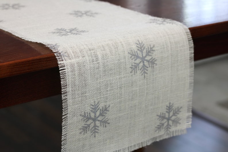 Winter Burlap Table Runner, Winter Silver Snowflake Runner, Winter Runner, Winter Decor, Winter Runner, Winter Party image 3