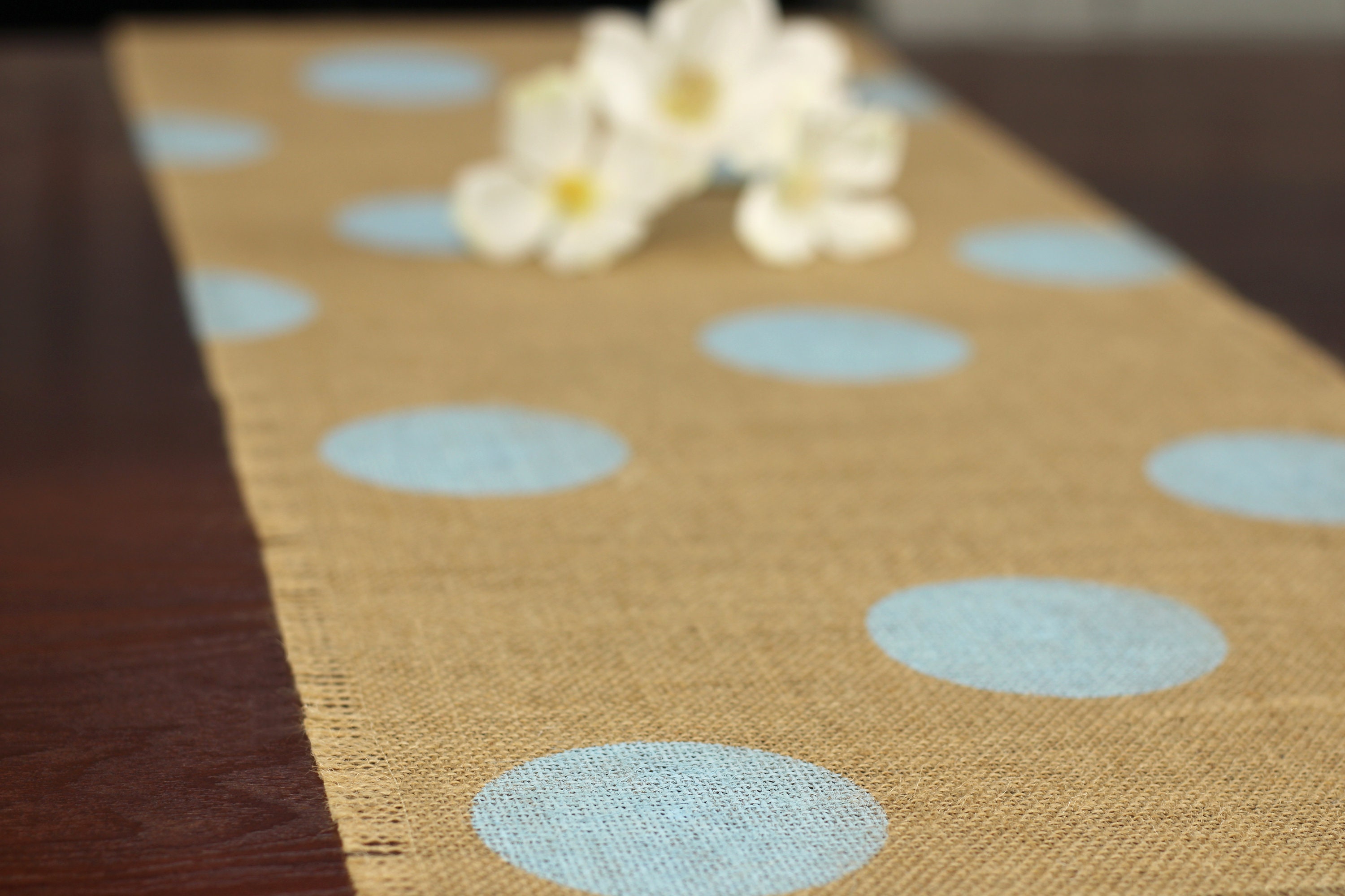 Baby Shower Burlap Table Runner Baby Shower Light Blue Polka Etsy India