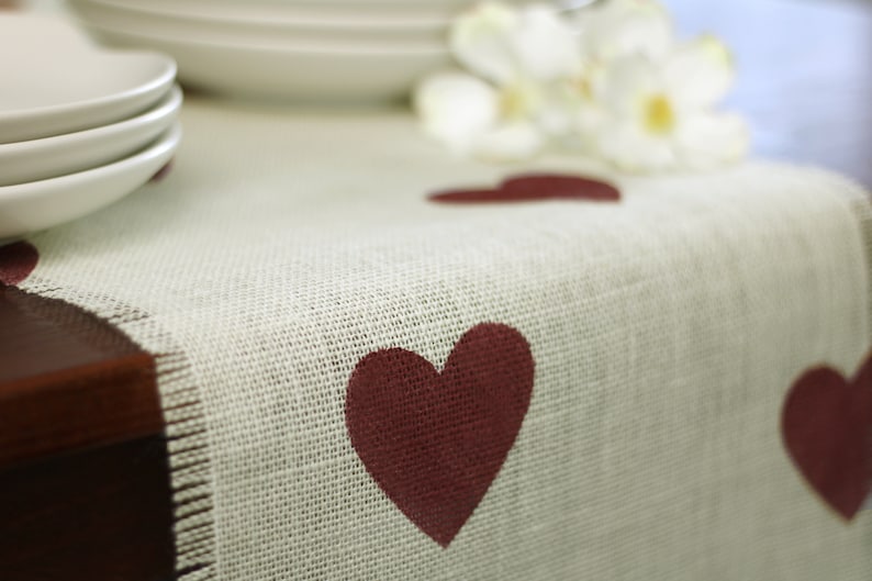 Valentine's Burlap Table Runner, Valentine's Day Barn Red Heart Runner, Valentine's Day Runner, Valentine's Day Decor, Valentine's Party image 2