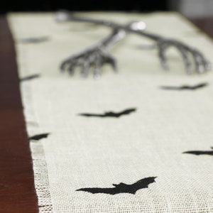 Halloween Burlap Table Runner Halloween Black Bats Runner image 4