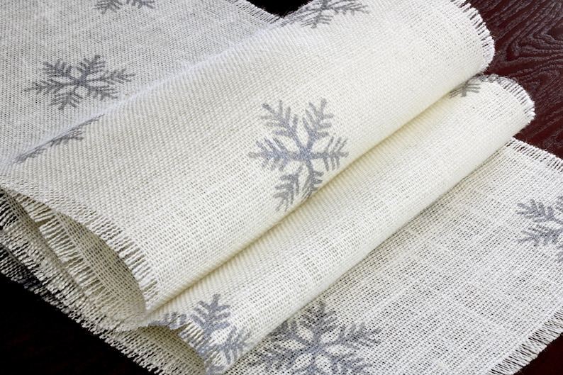 Winter Burlap Table Runner, Winter Silver Snowflake Runner, Winter Runner, Winter Decor, Winter Runner, Winter Party image 6