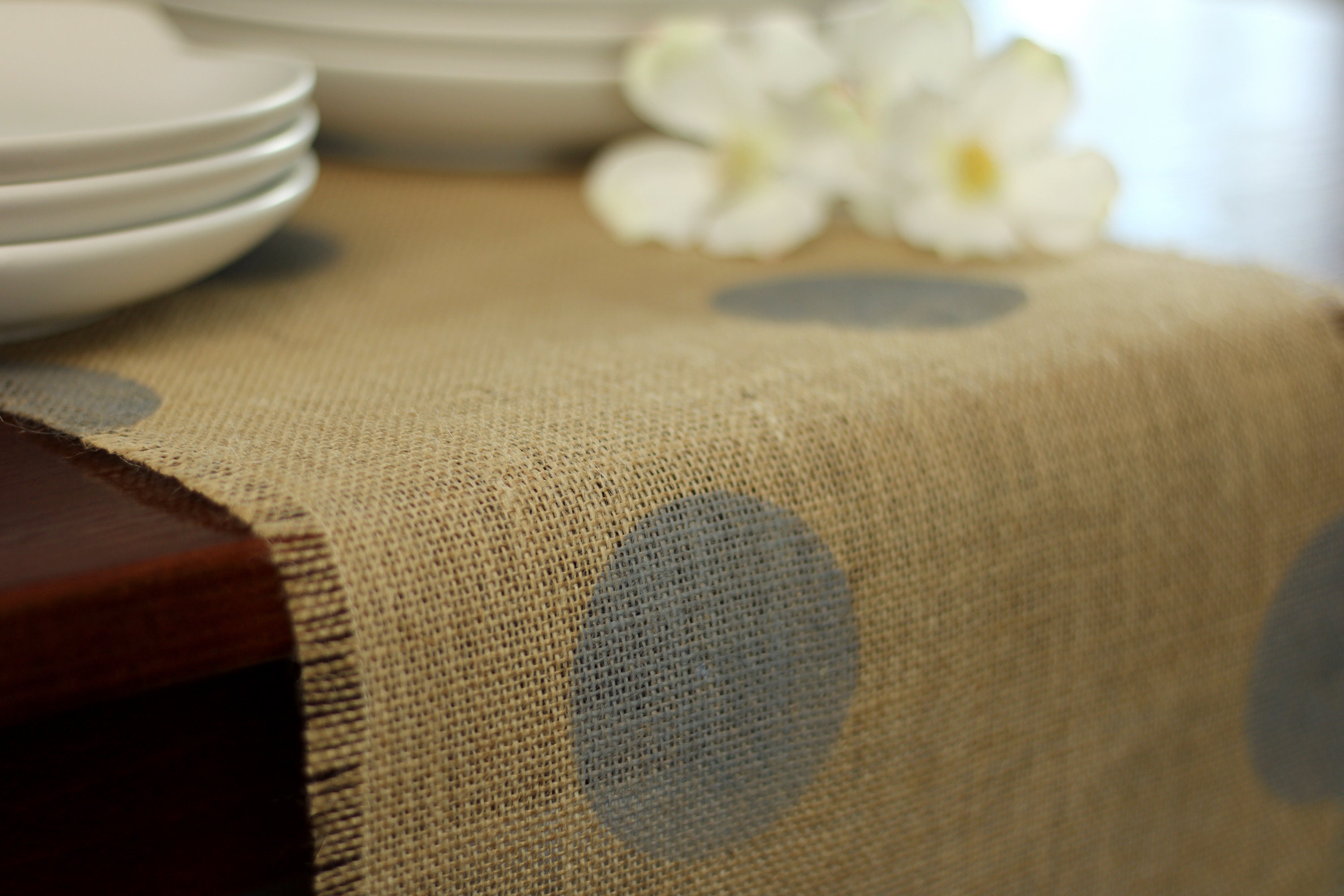 Burlap Table Runner Gray Polka Dot Table Runner Table Etsy