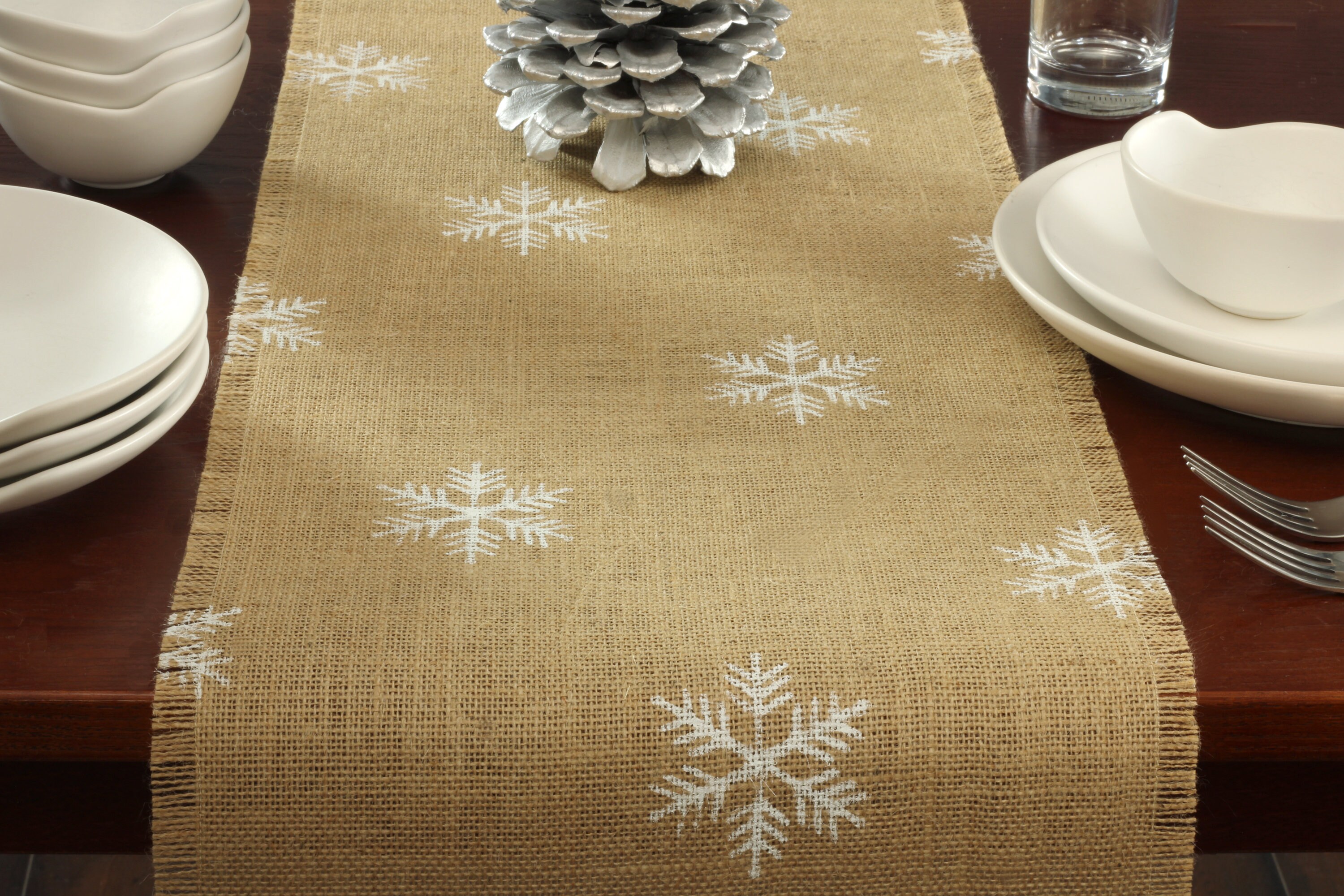 Christmas Burlap Table Runner Christmas White Snowflake Etsy