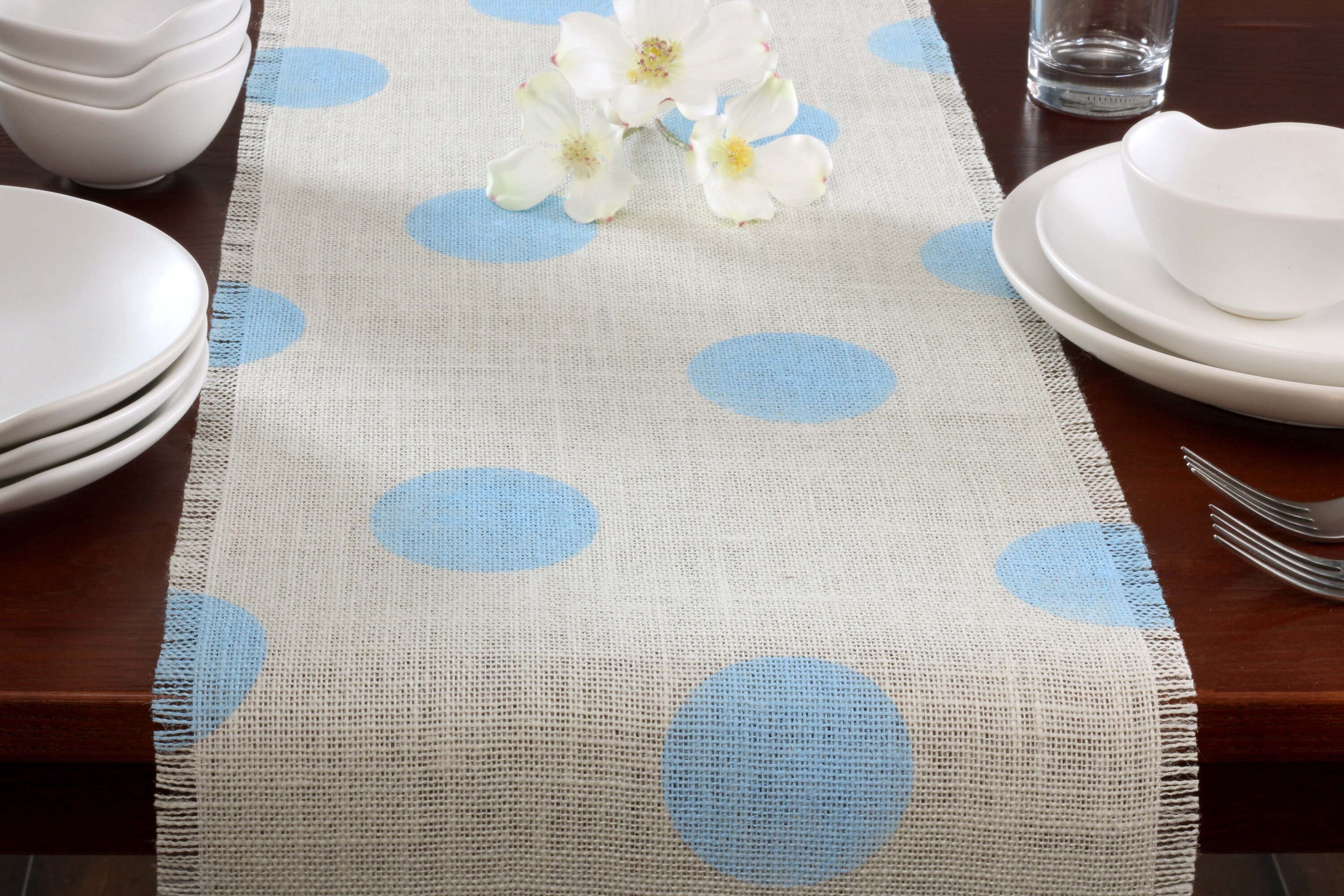 Baby Shower Burlap Table Runner Baby Shower Light Blue Polka Etsy
