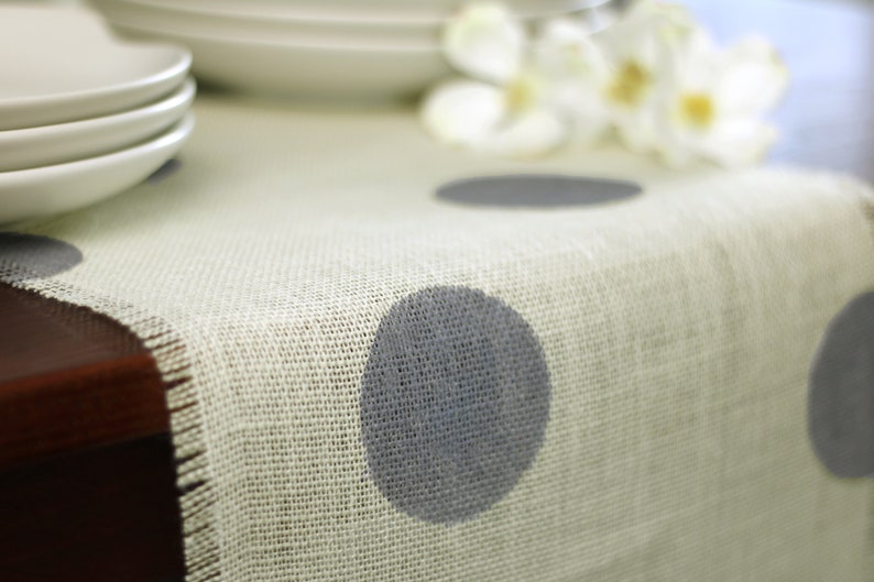 Burlap Table Runner Gray Polka Dot Table Runner Table Etsy