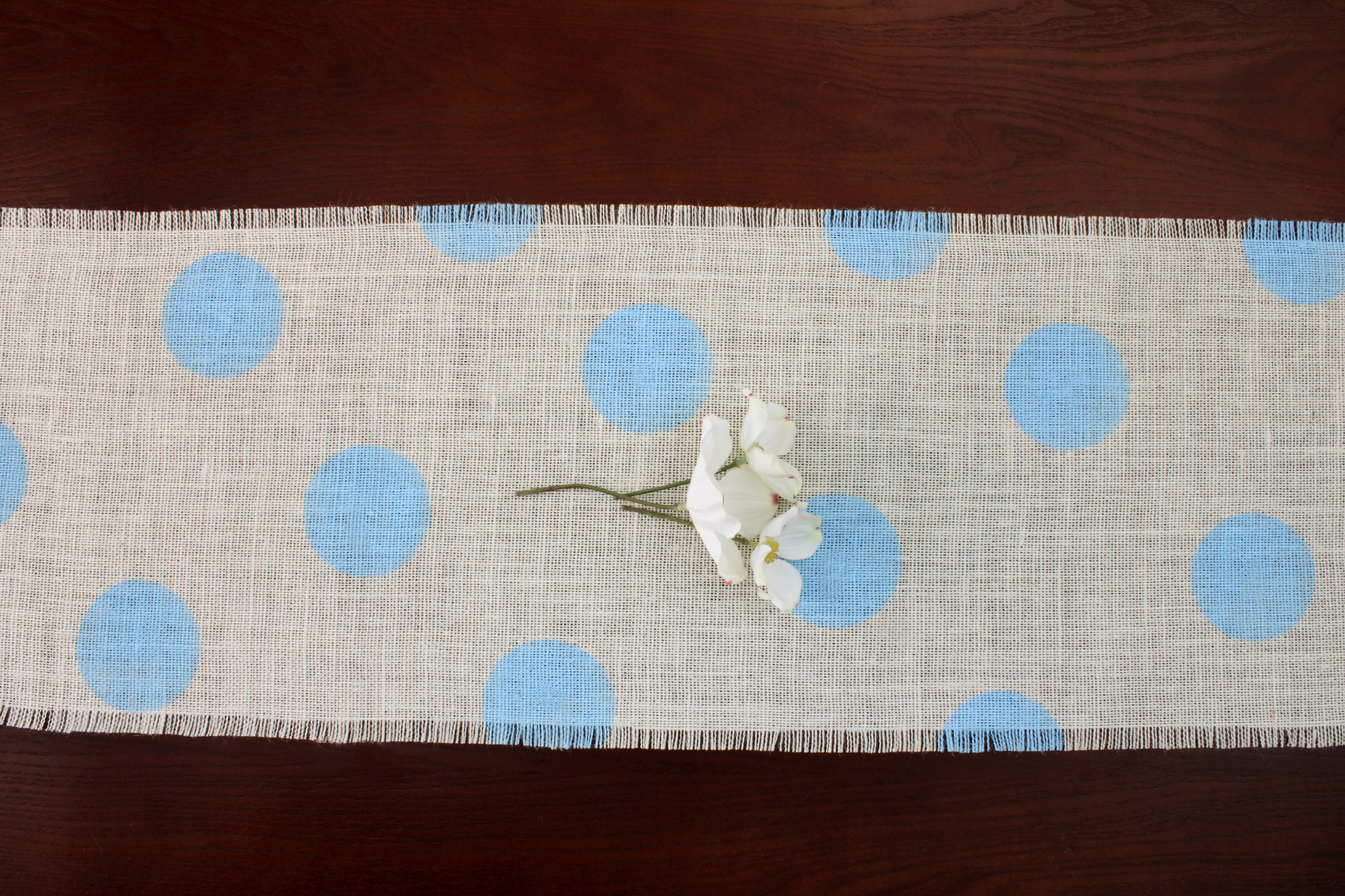 Baby Shower Burlap Table Runner Baby Shower Light Blue Polka Etsy