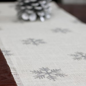 Winter Burlap Table Runner, Winter Silver Snowflake Runner, Winter Runner, Winter Decor, Winter Runner, Winter Party image 2