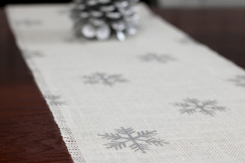 Winter Burlap Table Runner, Winter Silver Snowflake Runner, Winter Runner, Winter Decor, Winter Runner, Winter Party image 2