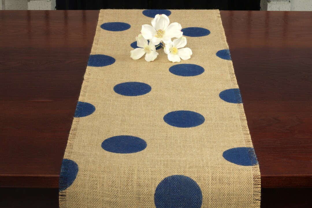 Burlap Table Runner Navy Blue Polka Dot Table Runner Table Etsy