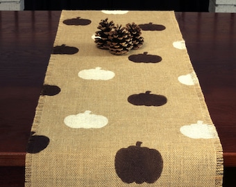 Fall Burlap Table Runner, Brown and Cream Pumpkin Runner, Fall Table Runner, Fall Runner, Autumn Decor, Fall Decor