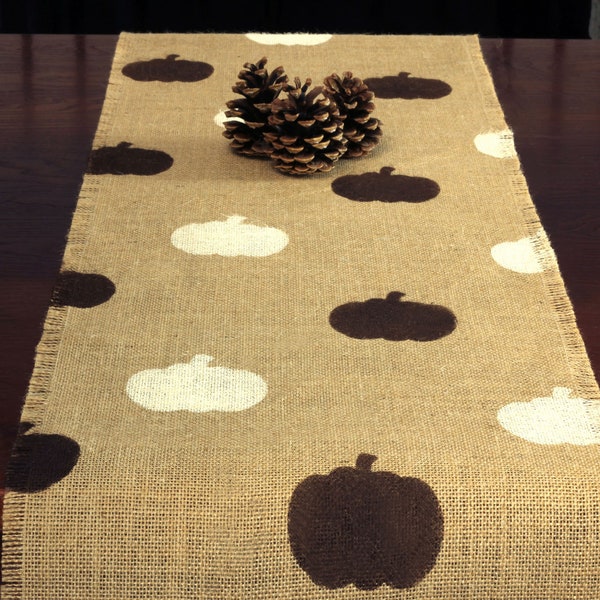 Fall Burlap Table Runner, Brown and Cream Pumpkin Runner, Fall Table Runner, Fall Runner, Autumn Decor, Fall Decor