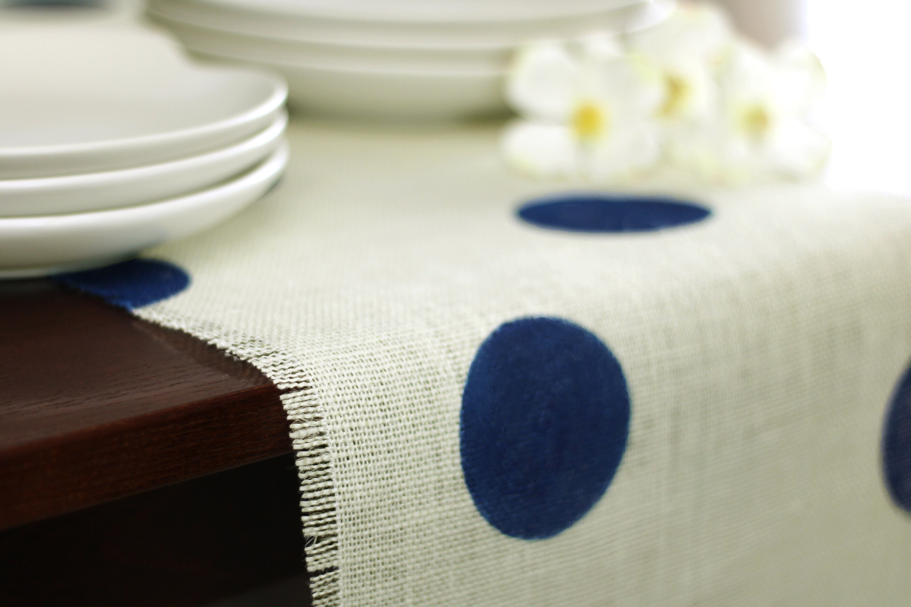 Burlap Table Runner Navy Blue Polka Dot Table Runner Table Etsy