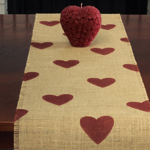 Valentine's Burlap Table Runner, Valentine's Day Barn Red Heart Runner, Valentine's Day Runner, Valentine's Day Decor, Valentine's Party