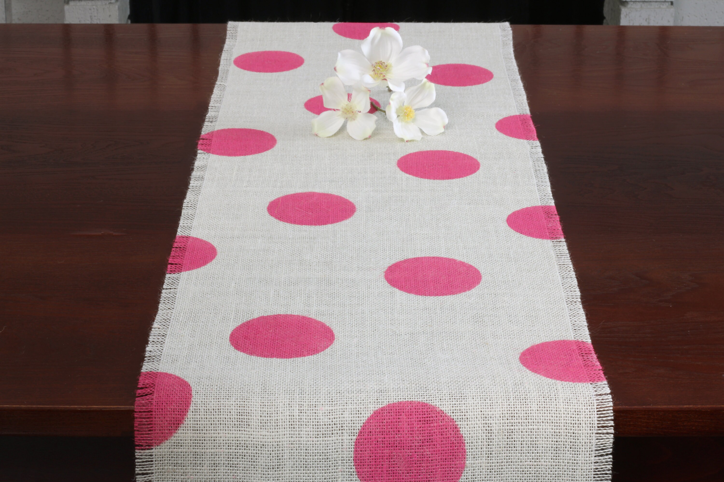Burlap Table Runner Fuchsia Polka Dot Table Runner Table Etsy