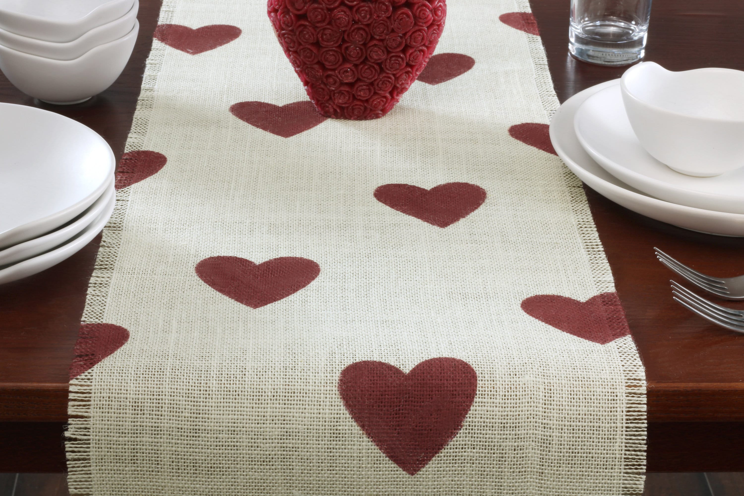 Valentine's Burlap Table Runner, Valentine's Day Barn Red Heart Runner ...
