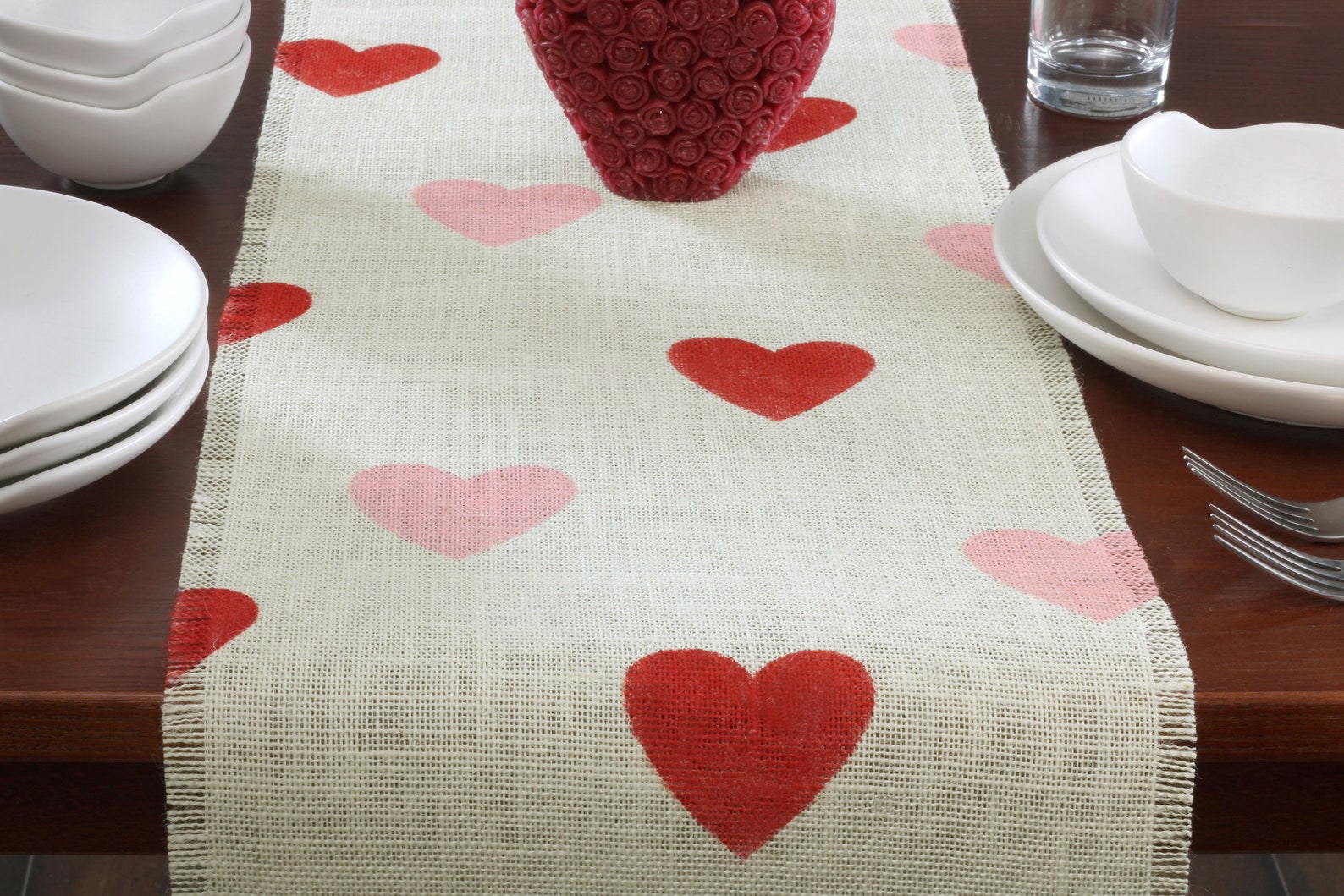 Valentine's Burlap Table Runner Valentine's Day Red Etsy