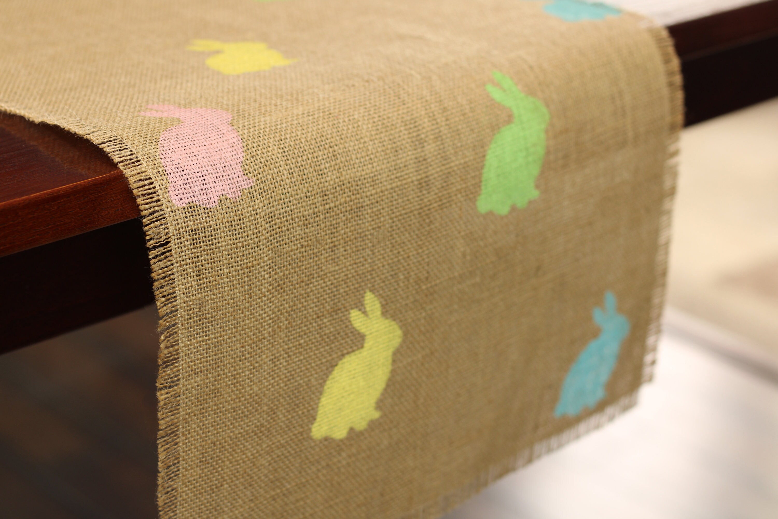 Easter Burlap Table Runner Easter Green Yellow Pink and | Etsy