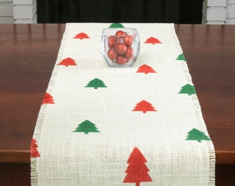 Christmas Burlap Table Runner, Christmas Red and Green Tree Runner, Christmas Runner, Christmas Decor, Christmas Party