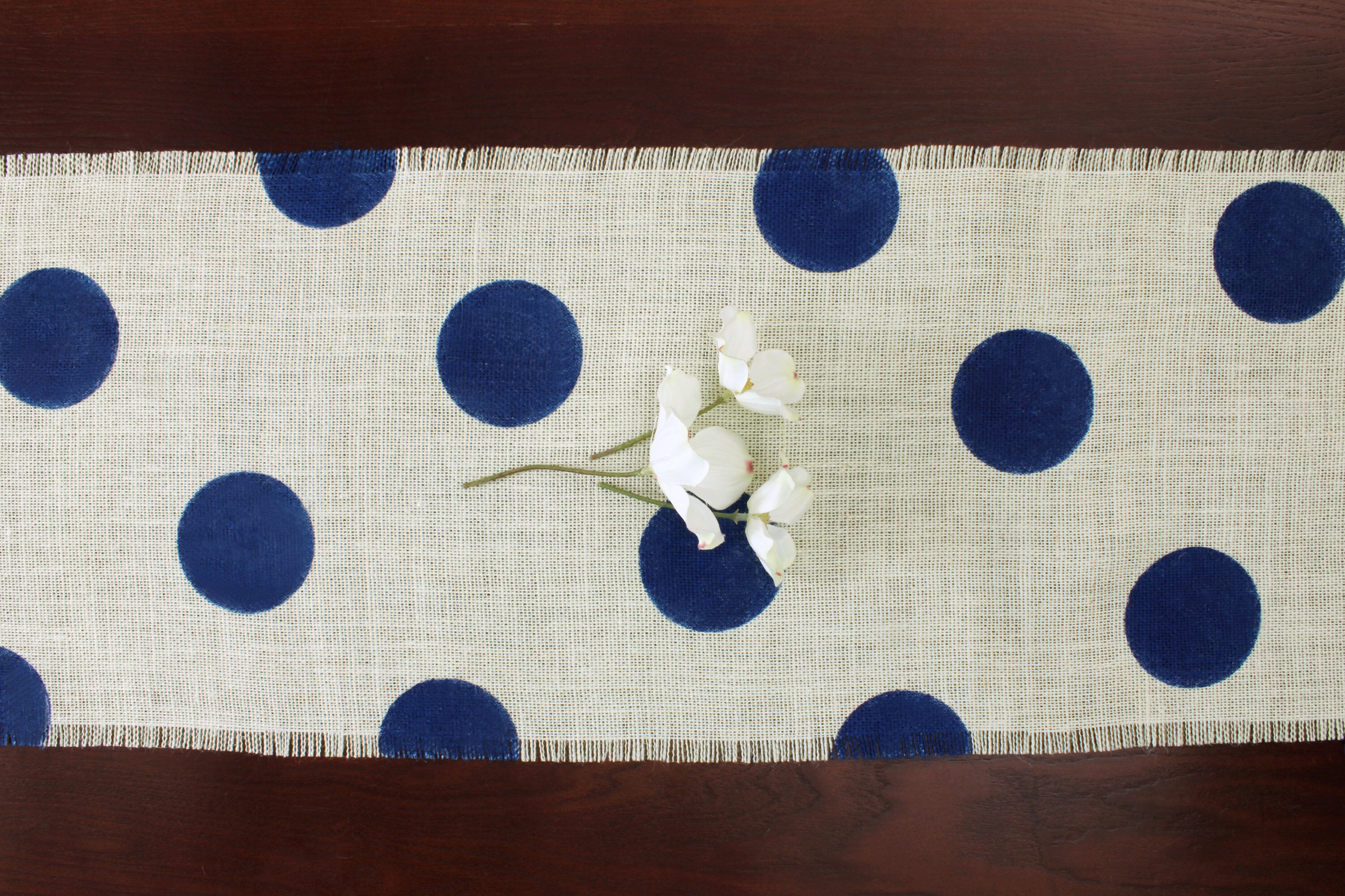 Burlap Table Runner Navy Blue Polka Dot Table Runner Table Etsy