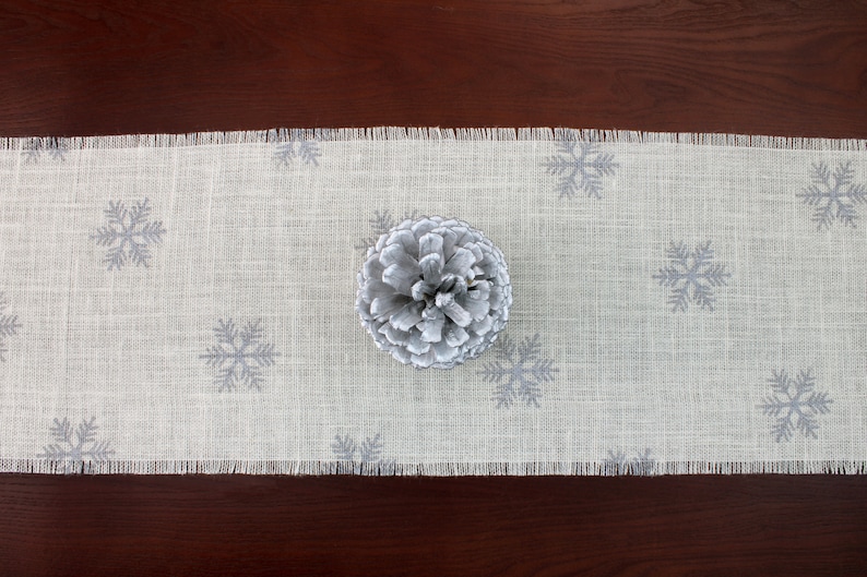 Winter Burlap Table Runner, Winter Silver Snowflake Runner, Winter Runner, Winter Decor, Winter Runner, Winter Party image 7