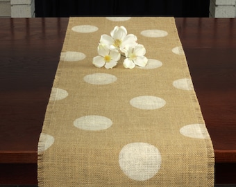 Burlap Table Runner, Cream Polka Dot Table Runner, Table Runner, Burlap Runner, Modern Runner, Farmhouse Runner, Table Decor