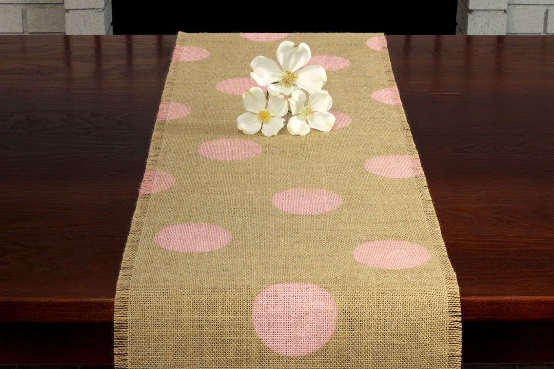 Baby Shower Burlap Table Runner, Baby Shower Light Pink Polka Dot Runner, Baby Shower Runner ...