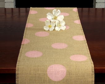 Baby Shower Burlap Table Runner, Baby Shower Light Pink Polka Dot Runner, Baby Shower Runner, Baby Shower Decor, Baby Shower Party