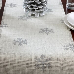 Winter Burlap Table Runner, Winter Silver Snowflake Runner, Winter Runner, Winter Decor, Winter Runner, Winter Party image 5