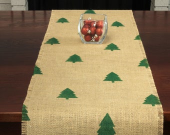 Christmas Burlap Table Runner, Christmas Green Tree Runner, Christmas Runner, Christmas Decor,  Christmas Party