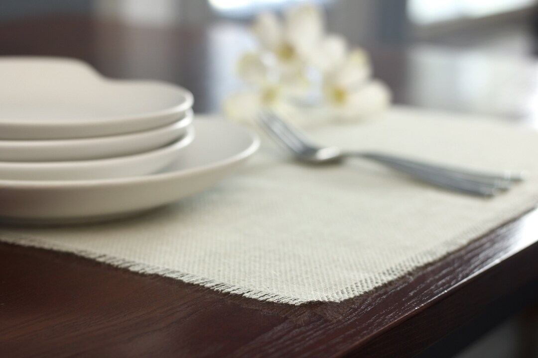 Set of 8 off White Placemat 12x18, Burlap Placemats, Modern Placemats