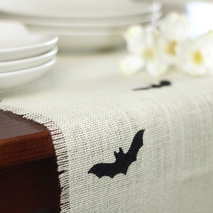 Halloween Burlap Table Runner Halloween Black Bats Runner image 2