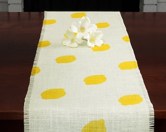 Summer Burlap Off White Table Runner, Yellow Lemon Table Runner, Farmhouse Runner, Lemon Runner, Table Runner, Summer Decor, Outdoor Decor