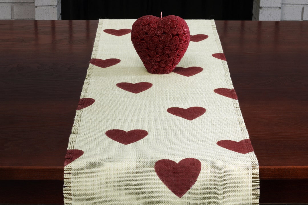 Valentine's Burlap Table Runner, Valentine's Day Barn Red Heart Runner ...