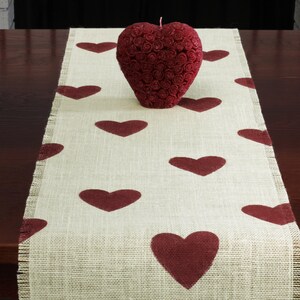 Valentine's Burlap Table Runner, Valentine's Day Barn Red Heart Runner, Valentine's Day Runner, Valentine's Day Decor, Valentine's Party image 1