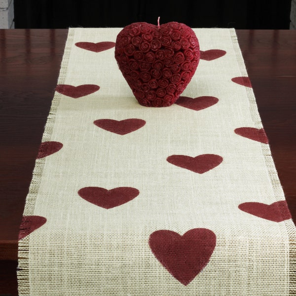 Valentine's Burlap Table Runner, Valentine's Day Barn Red Heart Runner, Valentine's Day Runner, Valentine's Day Decor, Valentine's Party