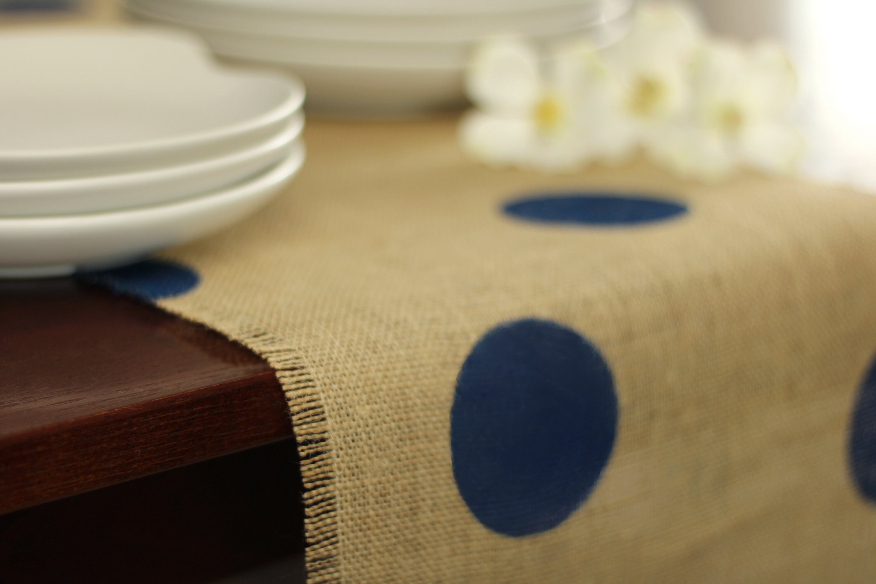 Burlap Table Runner Navy Blue Polka Dot Table Runner Table Etsy
