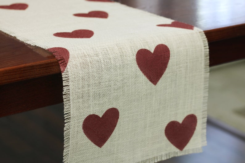 Valentine's Burlap Table Runner, Valentine's Day Barn Red Heart Runner, Valentine's Day Runner, Valentine's Day Decor, Valentine's Party image 3