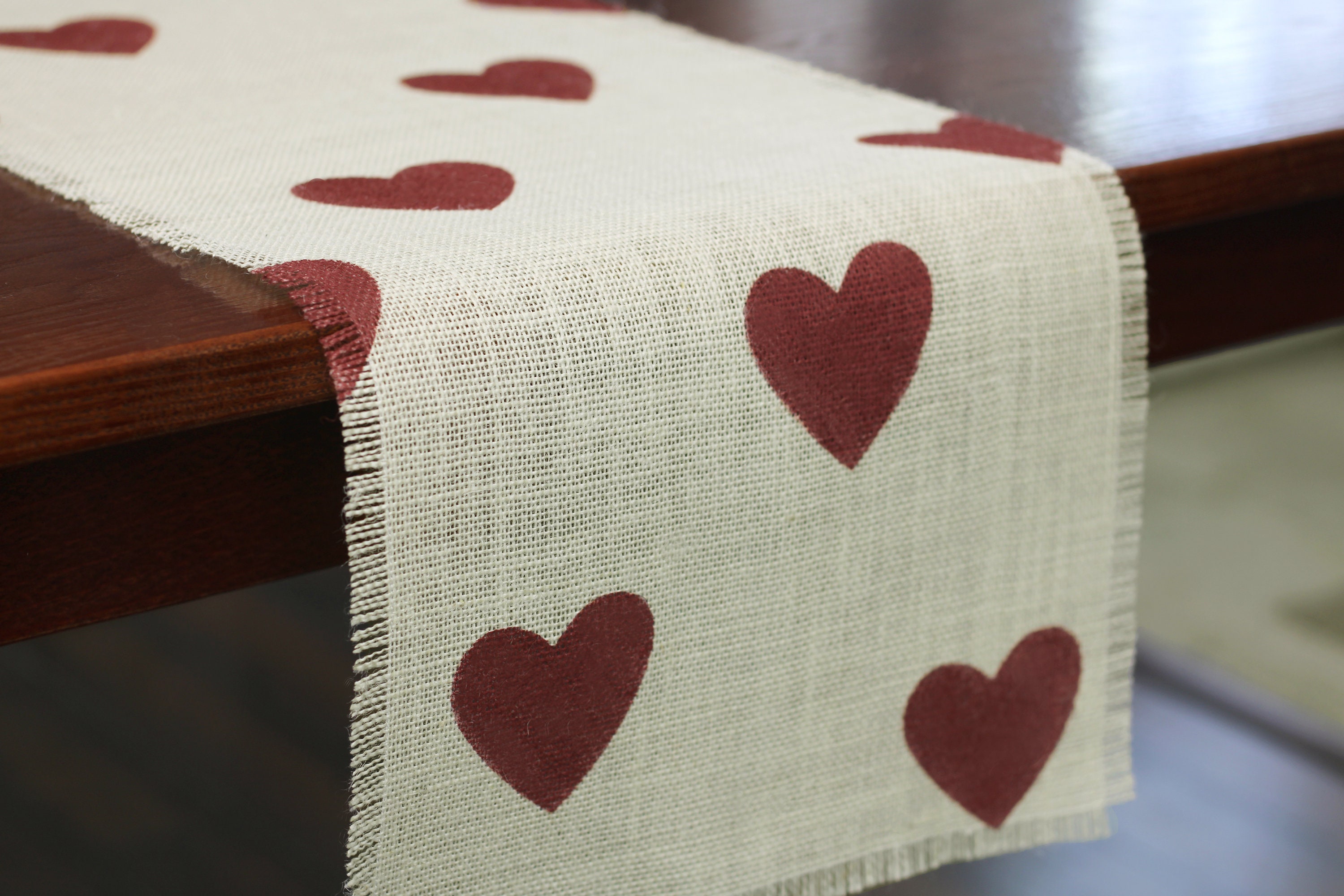 Valentine's Burlap Table Runner, Valentine's Day Barn Red Heart Runner ...