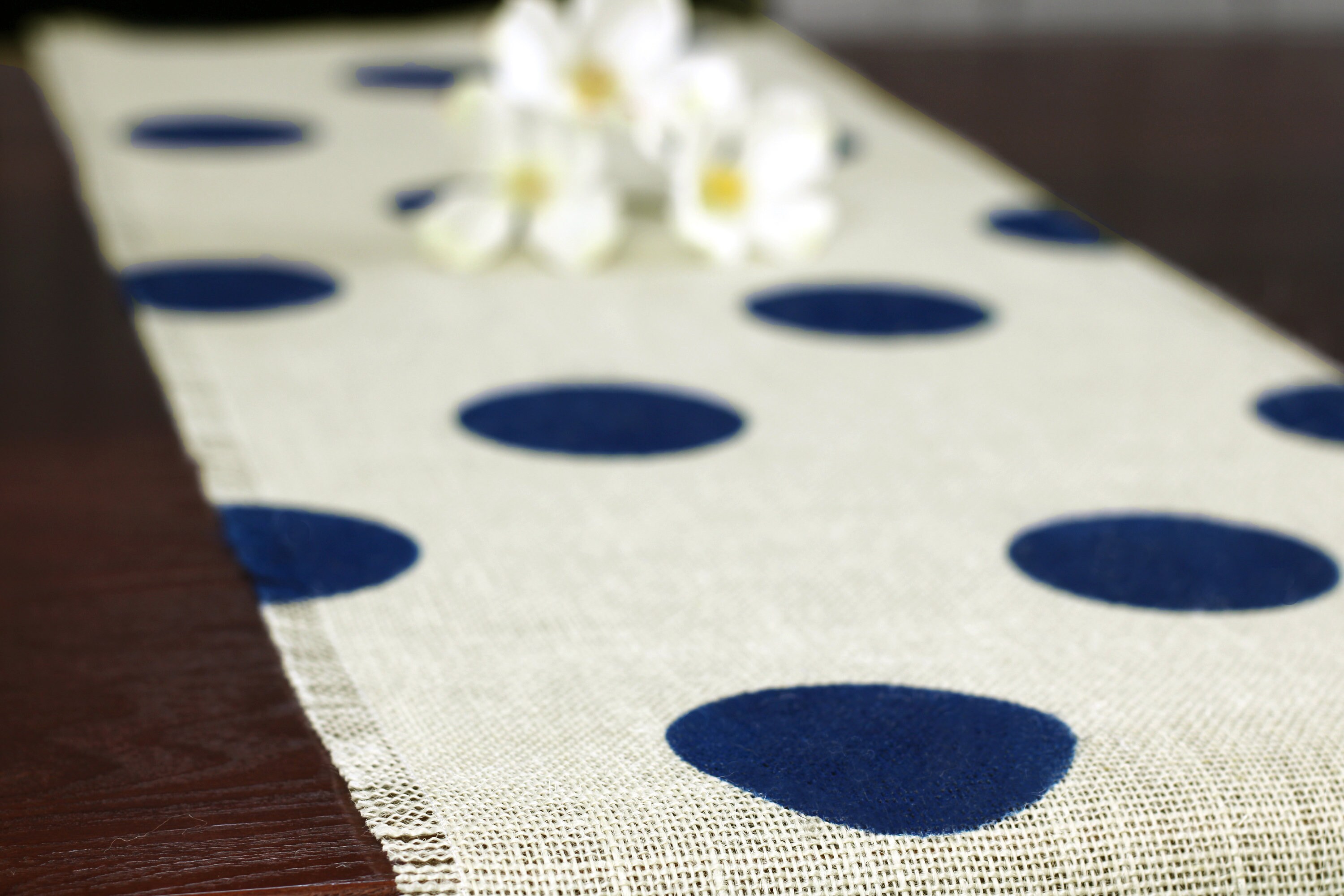 Burlap Table Runner Navy Blue Polka Dot Table Runner Table Etsy