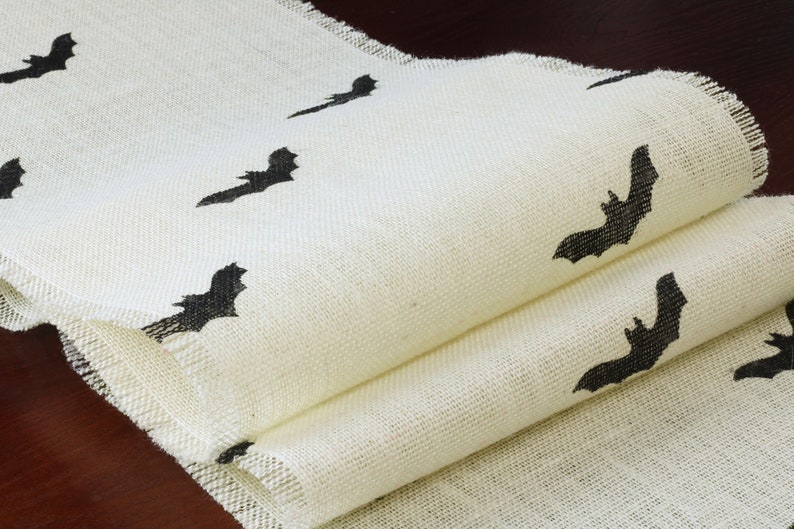 Halloween Burlap Table Runner Halloween Black Bats Runner image 6