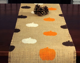 Fall Burlap Table Runner, Orange, Brown and Cream Pumpkin Runner, Fall Table Runner, Fall Runner, Autumn Decor, Fall Decor