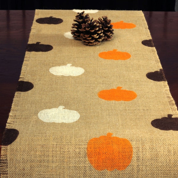 Fall Burlap Table Runner, Orange, Brown and Cream Pumpkin Runner, Fall Table Runner, Fall Runner, Autumn Decor, Fall Decor