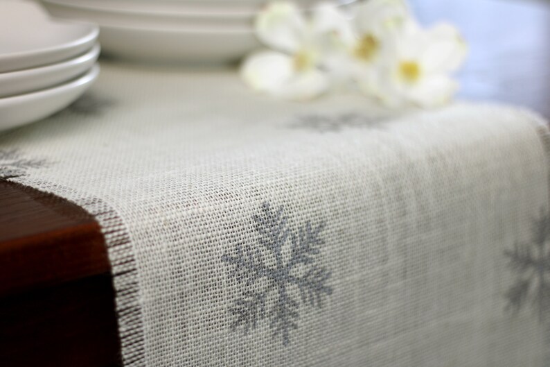 Winter Burlap Table Runner, Winter Silver Snowflake Runner, Winter Runner, Winter Decor, Winter Runner, Winter Party image 4