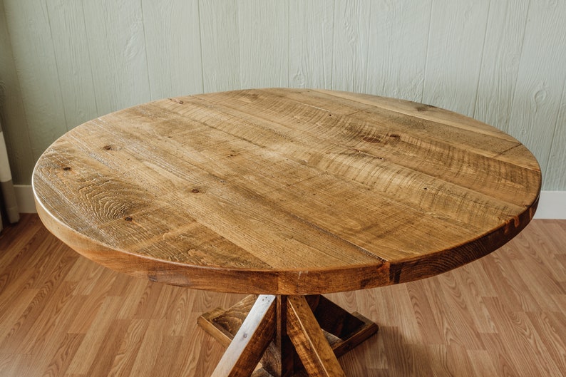 Round Farm Table With Trestle Base Etsy