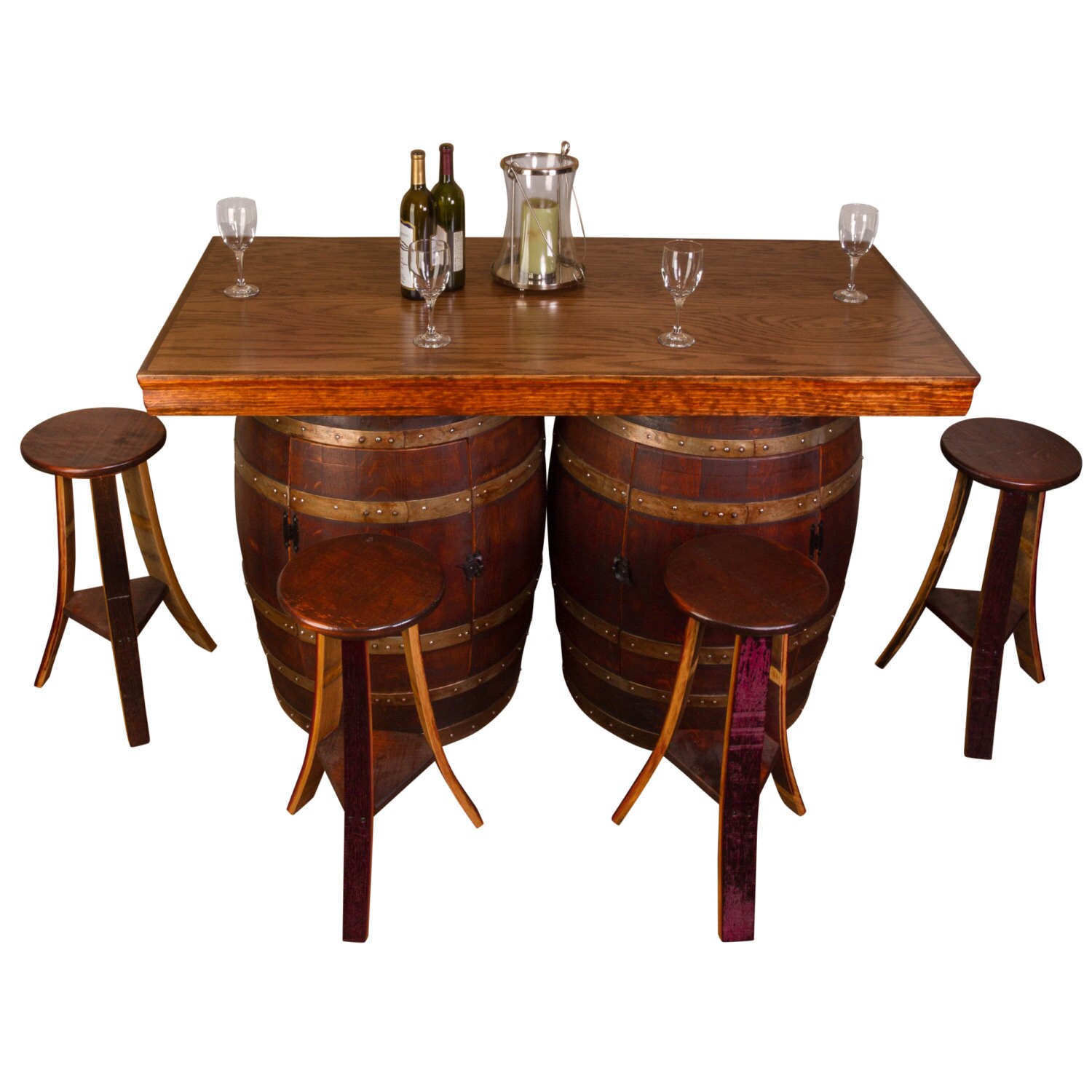 1003 Wine Barrel Bar Island Set With 2 Wine Barrel Etsy